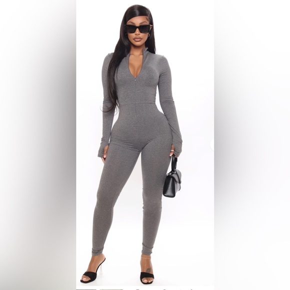 Fashion Nova Pants - Fashion Nova Charcoal Jumpsuit size medium